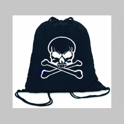 smrtka - lebka SKULL  ľahké sťahovacie vrecko ( batoh / vak ) s čiernou šnúrkou, 100% bavlna 100 g/m2, rozmery cca. 37 x 41 cm
